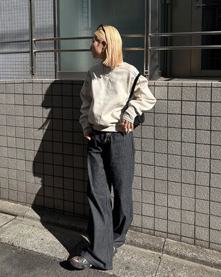 (Unisex) Pencil Stripe Wide Black Jeans