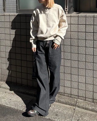 (Unisex) Pencil Stripe Wide Black Jeans