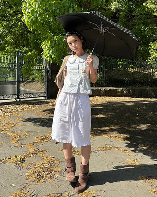 Frill hem easy wide half pants