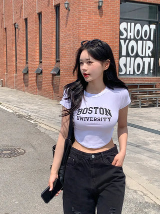 Lettering Slim Fit Cropped T-Shirt (4 colors)