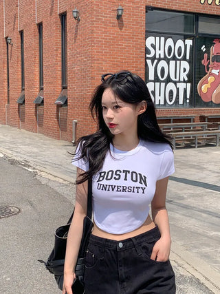 Lettering Slim Fit Cropped T-Shirt (4 colors)