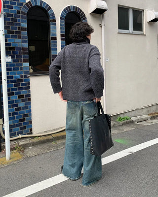 High-neck button-point cardigan