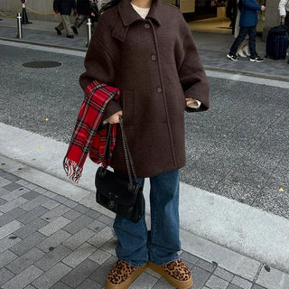 High-neck collar half coat