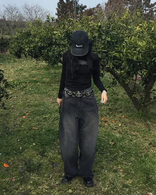 Vintage Wash Wide Denim Pants