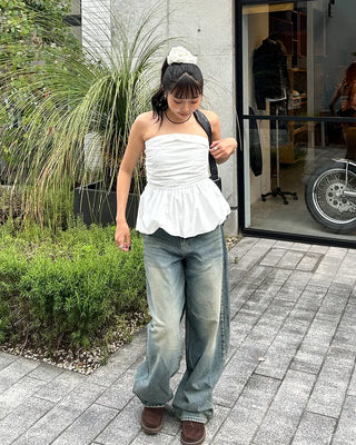 Whiskered Wash Baggy Jeans