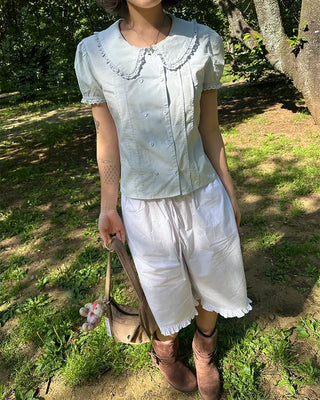Frill hem easy wide half pants