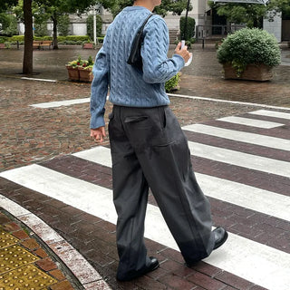 Wide-leg slacks with side pleats