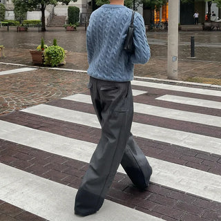 Wide-leg slacks with side pleats