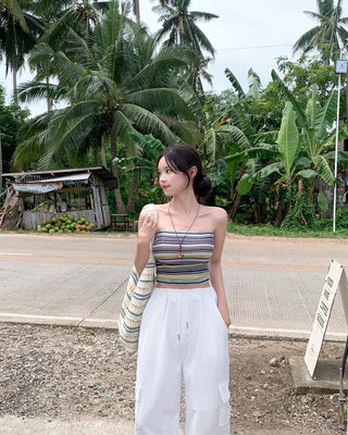 [With built-in cups] Beach knit tank top