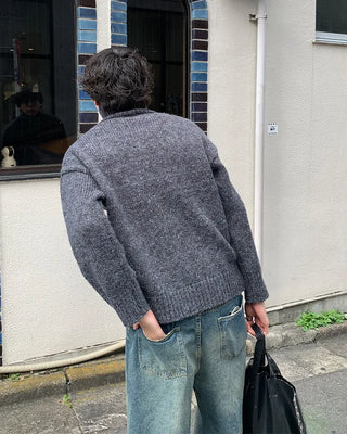 High-neck button-point cardigan