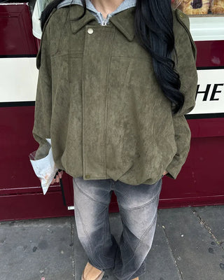 Gathered hem semi-cropped suede blouson jacket