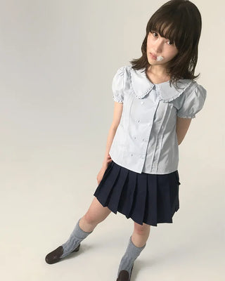 [6th Re-release] (ORIGINAL) Heart Button Lace Puff Blouse