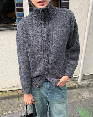 High-neck button-point cardigan