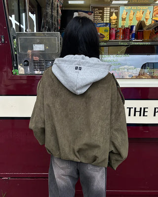 Gathered hem semi-cropped suede blouson jacket