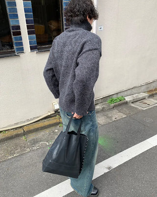 High-neck button-point cardigan