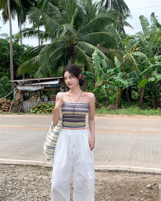 [With built-in cups] Beach knit tank top