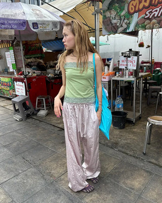 2-way hem satin easy pants