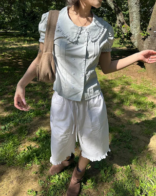Frill hem easy wide half pants