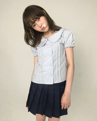 [6th Re-release] (ORIGINAL) Heart Button Lace Puff Blouse