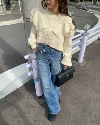 Frill knit crop cardigan