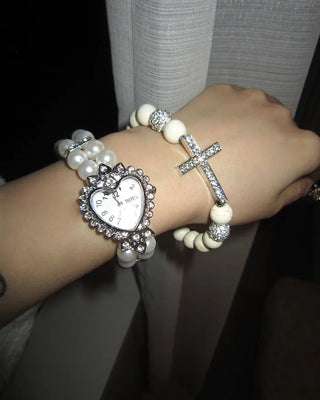 Heart Cubic Double Pearl Bracelet