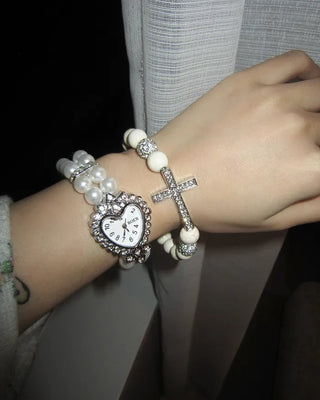 Heart Cubic Double Pearl Bracelet