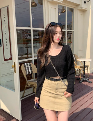 Round neck cropped twist knit (5 colors)