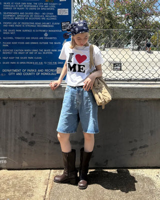 Straight-leg denim shorts