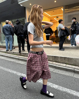 (ORIGINAL) Tartan Check Half Wide Easy Pants