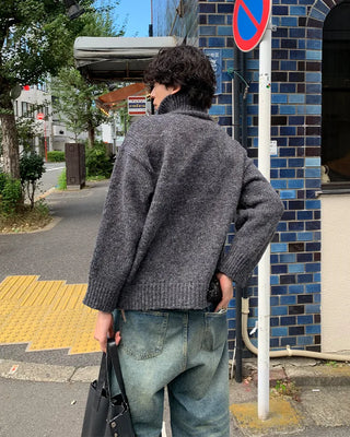 High-neck button-point cardigan