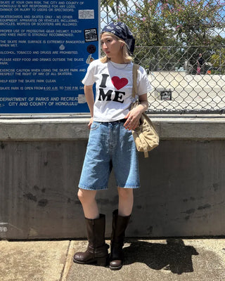 Straight-leg denim shorts