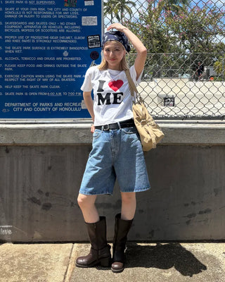 Straight-leg denim shorts