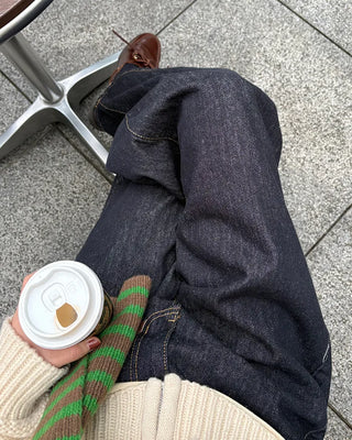 Yellow Stitch Wide Rigid Jeans