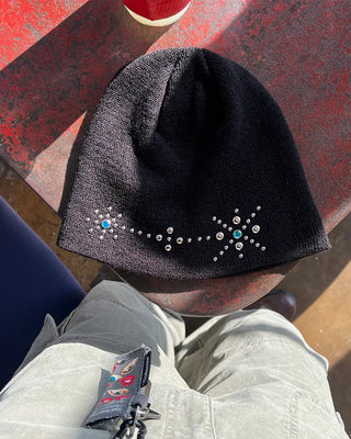 Flower knit beanie