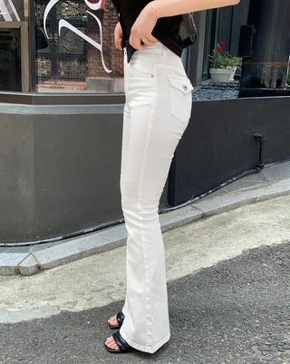 Back pocket button bootcut pants
