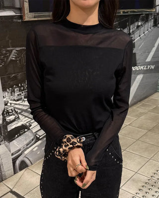 See-through two-tone simple T-shirt