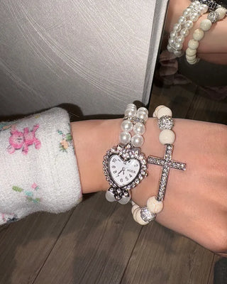 Heart Cubic Double Pearl Bracelet