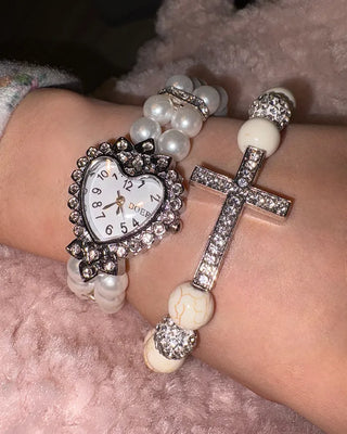 Heart Cubic Double Pearl Bracelet