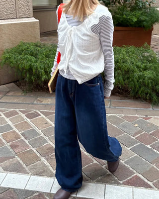 Hem snap wide denim pants