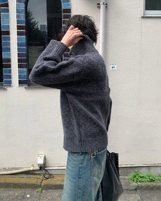 High-neck button-point cardigan