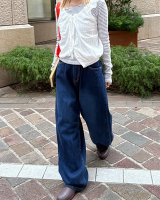 Hem snap wide denim pants