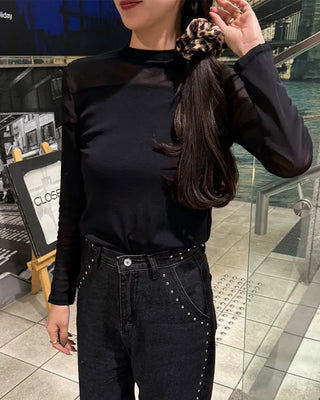 See-through two-tone simple T-shirt