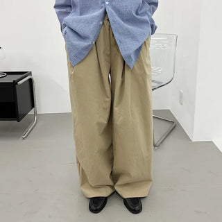 Cotton wide-leg long pants with elastic waistband