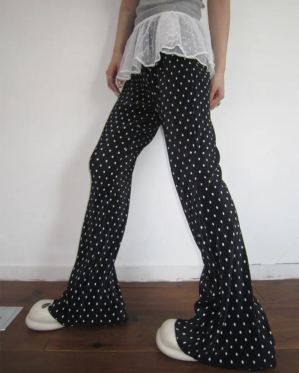 Polka Dot Bootcut Ribbed Pants