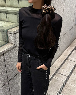 See-through two-tone simple T-shirt