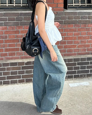 Whiskered Wash Baggy Jeans
