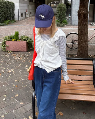 Hem snap wide denim pants