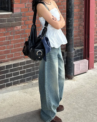 Whiskered Wash Baggy Jeans