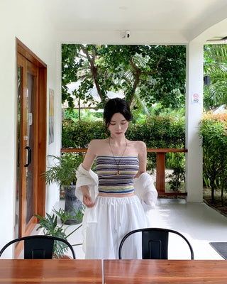 [With built-in cups] Beach knit tank top