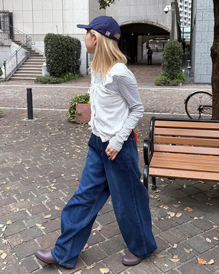 Hem snap wide denim pants